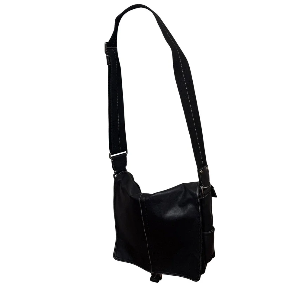 Coach Transatlantic Map Messenger Bag Black Leather F70105 Mens Large Crossbody